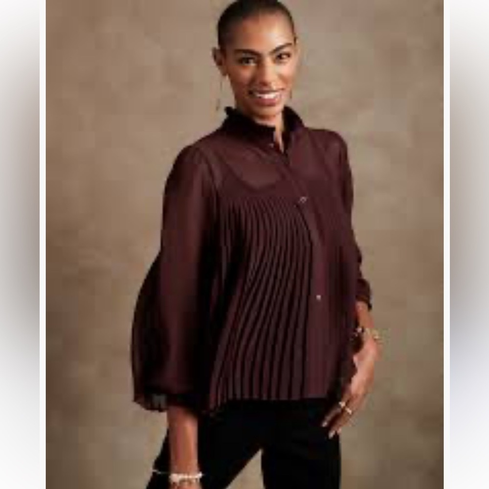 Banana Republic Chiffon Pleated Blouse Burgundy Sz Small